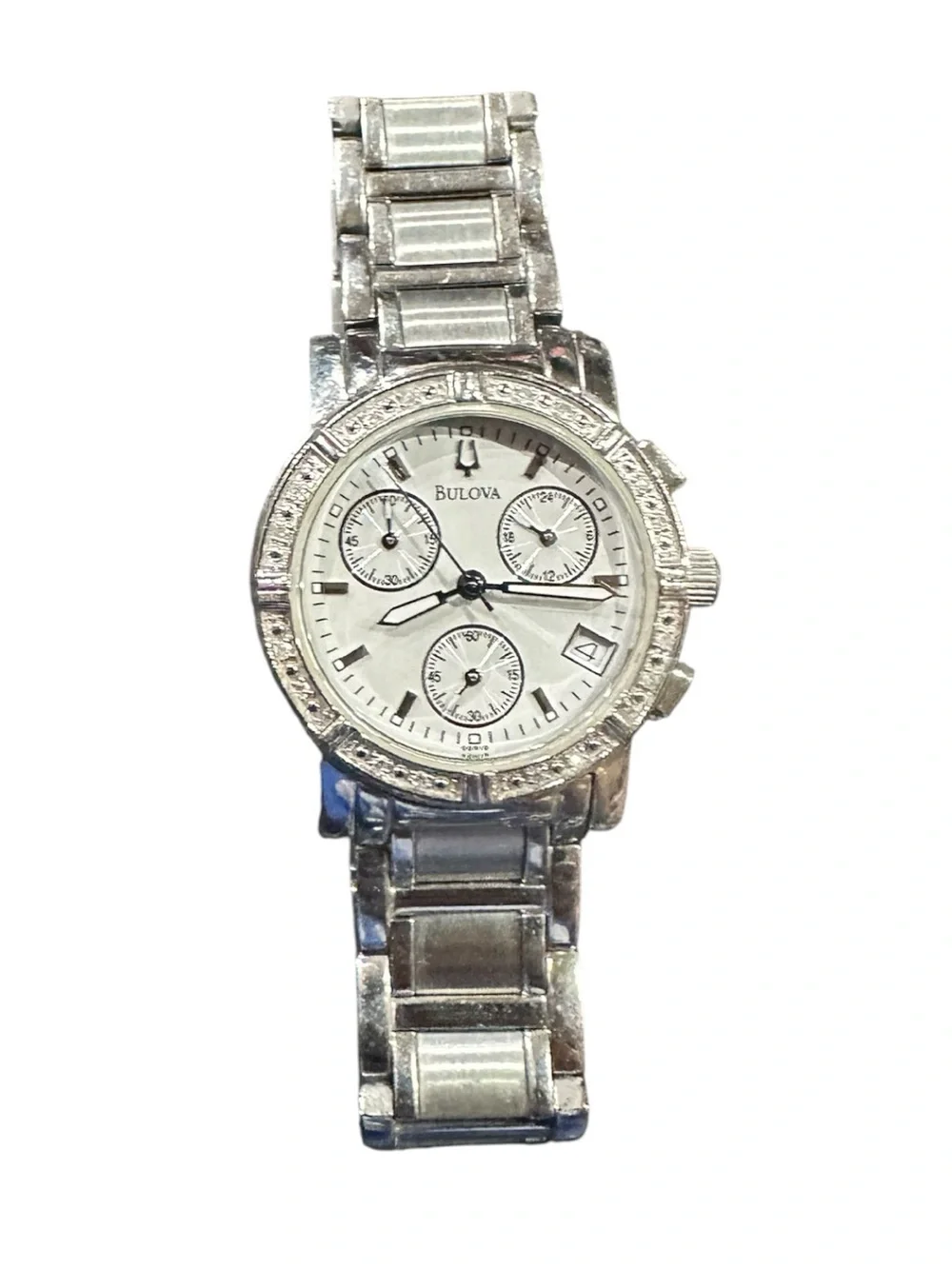 Bulova Stainless Steel 16 Diamond Chronograph Bracelet Watch
